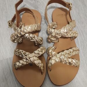 NAK Women's Shimmering Gold Braided Sandals